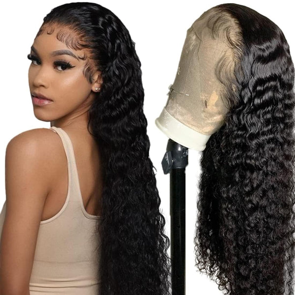 Human Hair Deep Wavy Wigs for Women Brazilian Lace Frontal Wigs Human Hair Pre Plucked with Baby Hair Natural Color